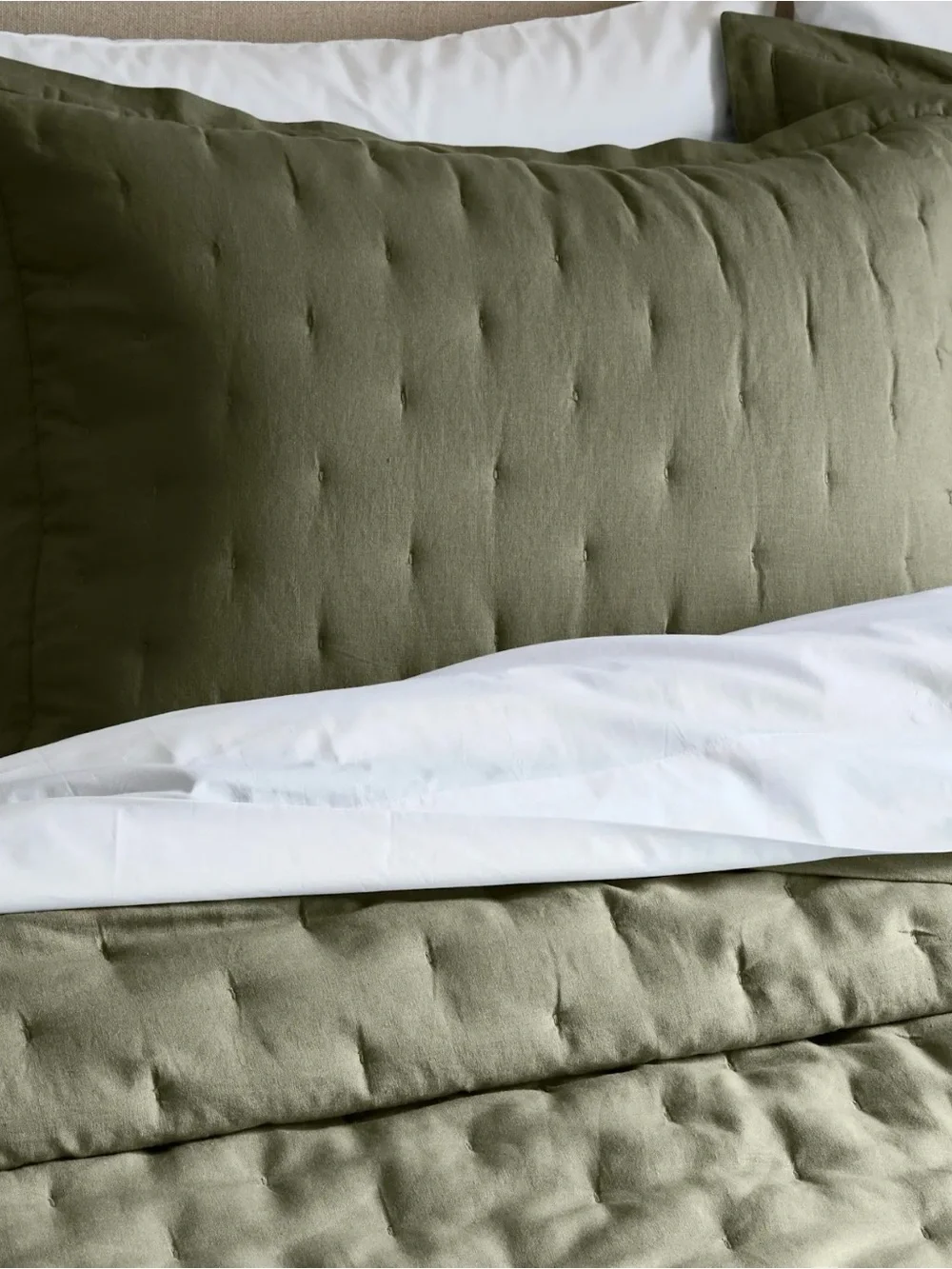 NWOT Quince Dusty Olive European Linen Dream Quilt and Shams Set Retail 234